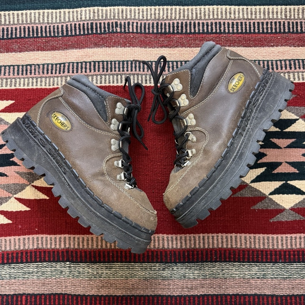 Vintage Y2K Skechers Jammers 7930 Boots Sz 8.5 Brown Leather Chunky Lug Soles